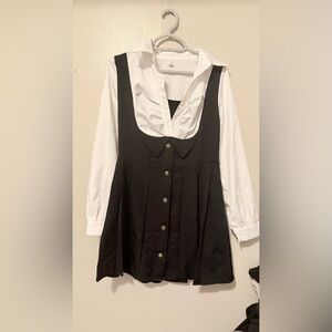 Black Button-Down Dress with White Shirt